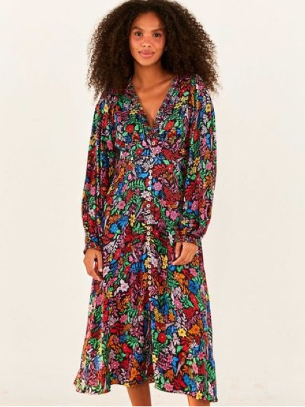 FARM Rio Tropical Garden Floral Midi Dress size M Medium EUC